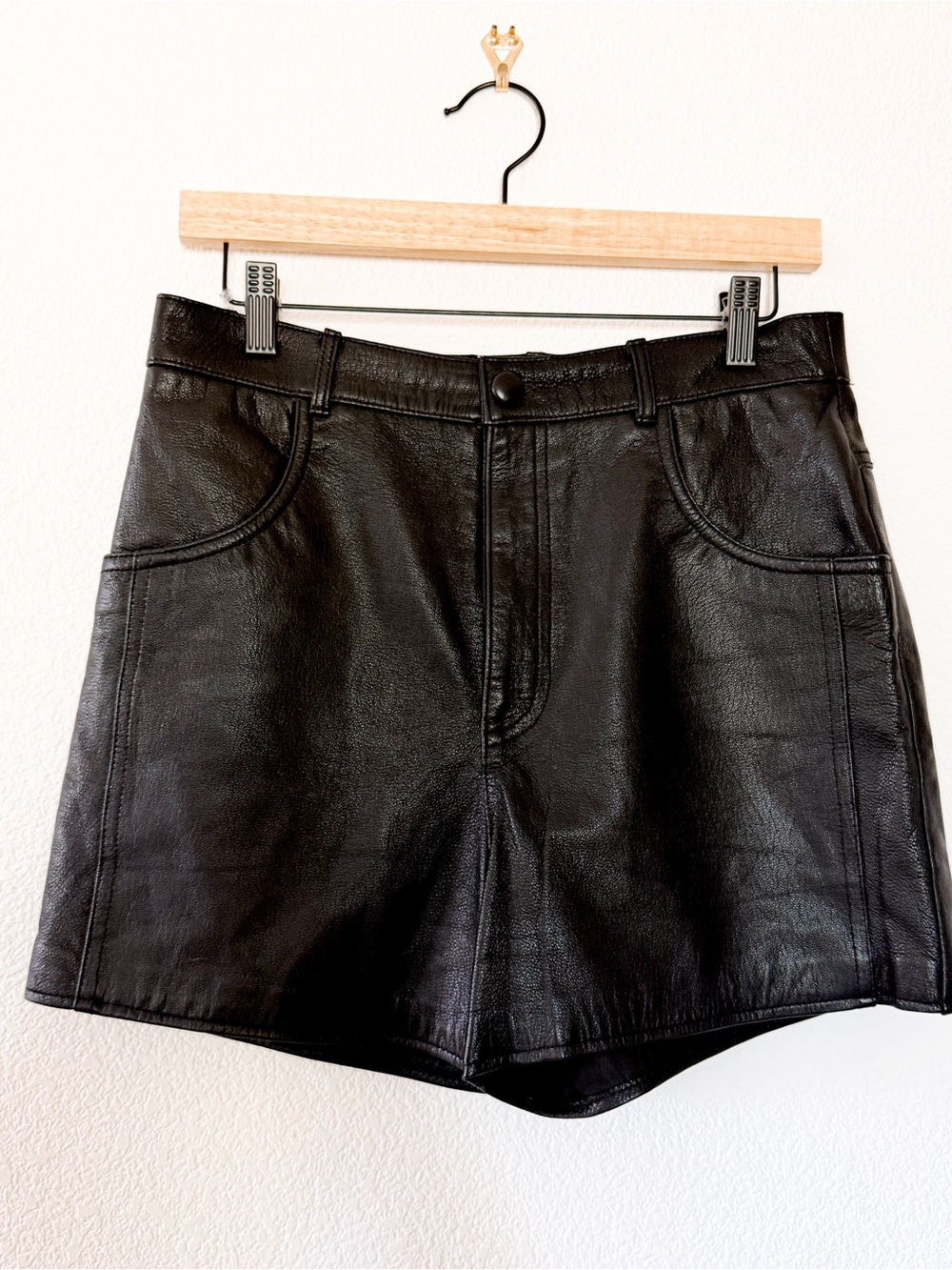 Saint Laurent Black High-Waist Lambskin Leather Shorts size Large